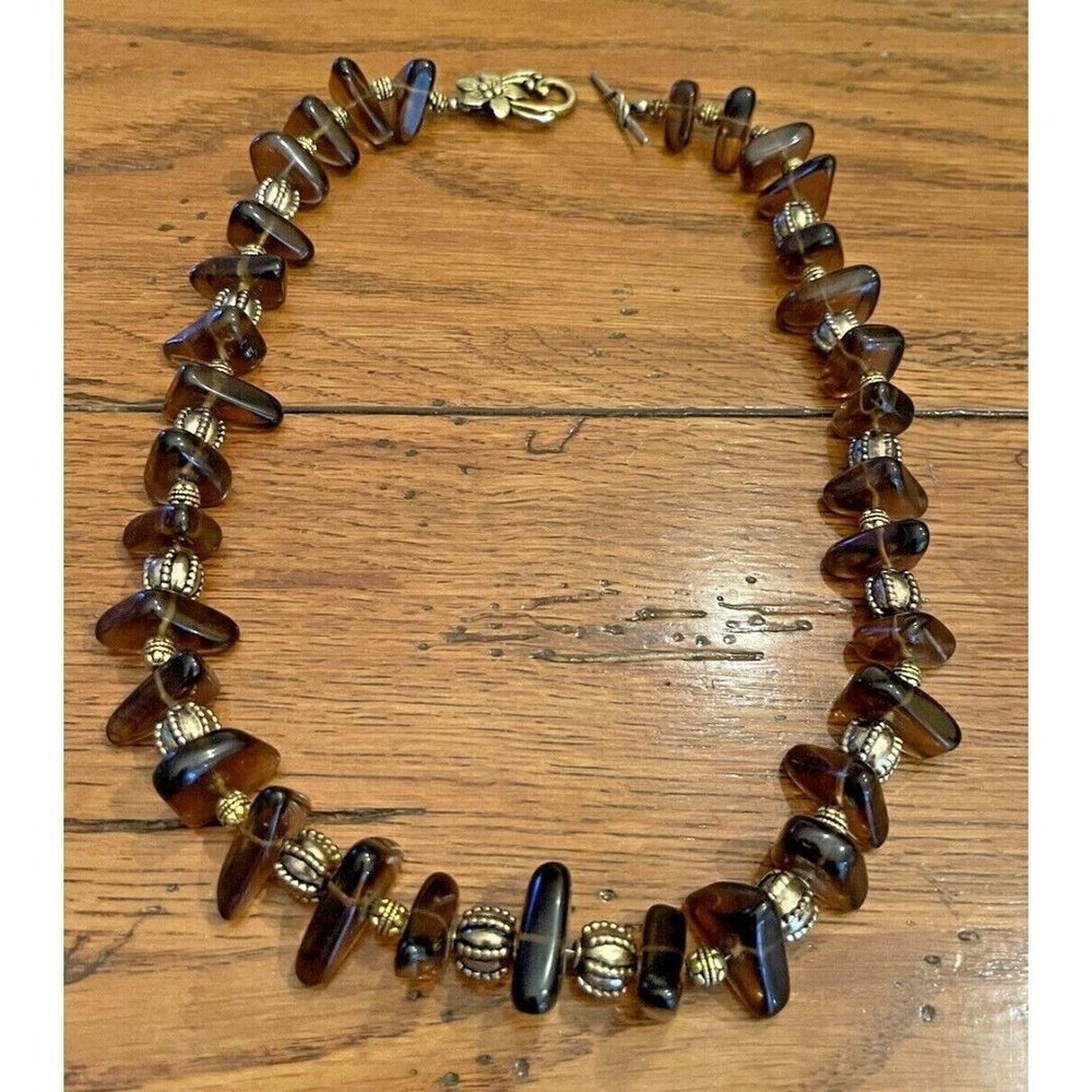 21" Handmade Chunky Statement Necklace Goldtone Amber Toggle Clasp